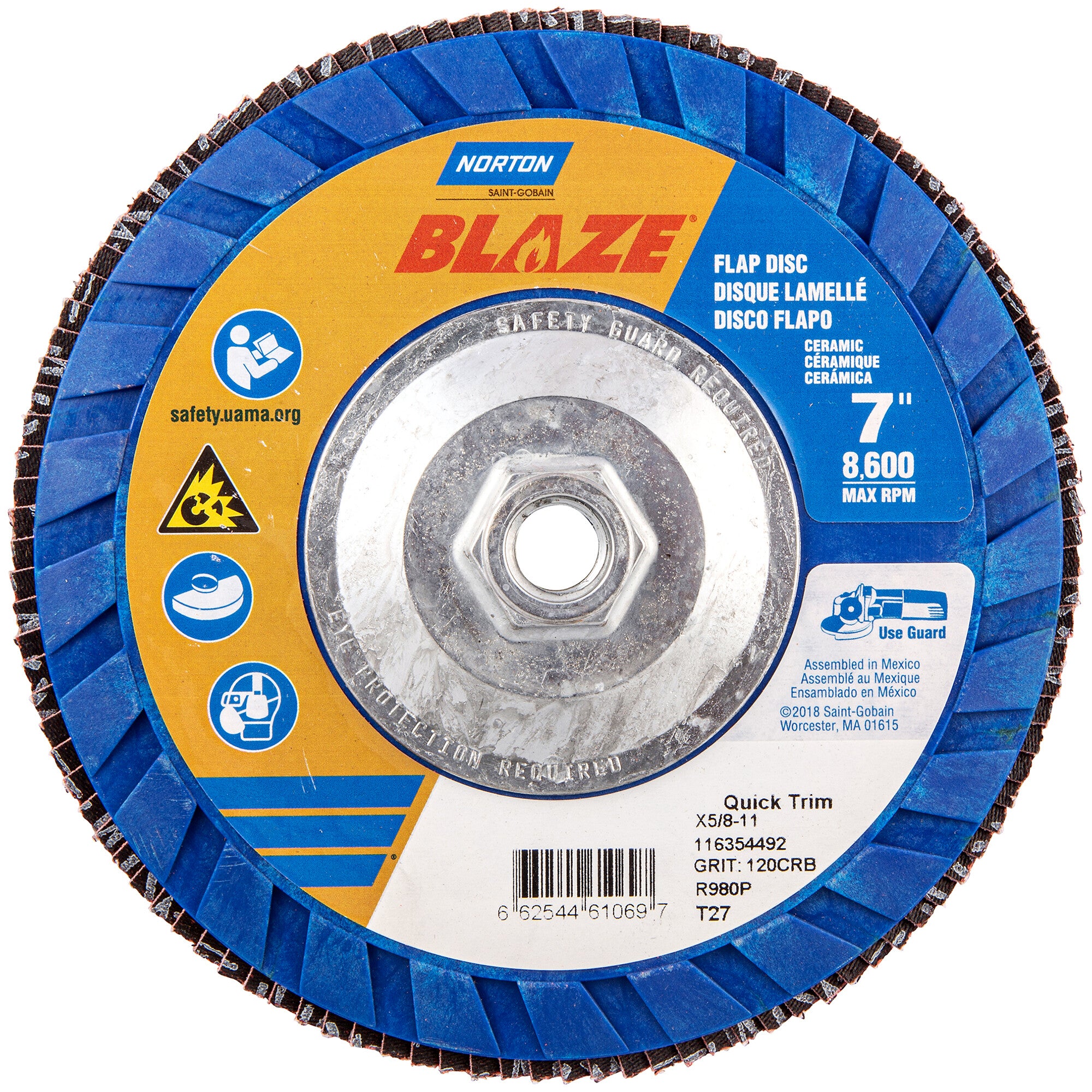 Norton 7 x 5/8 - 11 In. Blaze Plastic Flat Flap Disc T27 80 Grit R980P 